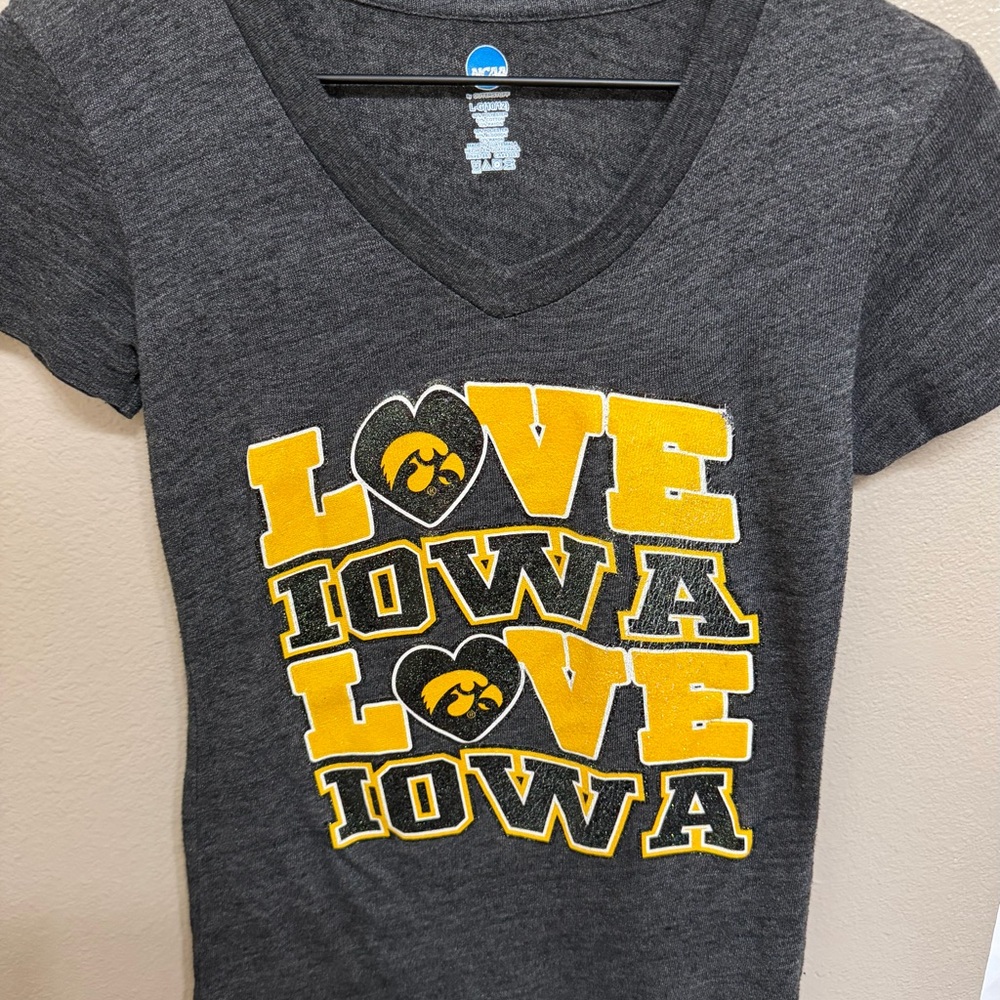 Iowa Hawkeyes Girls Grey V-Neck Love Tee